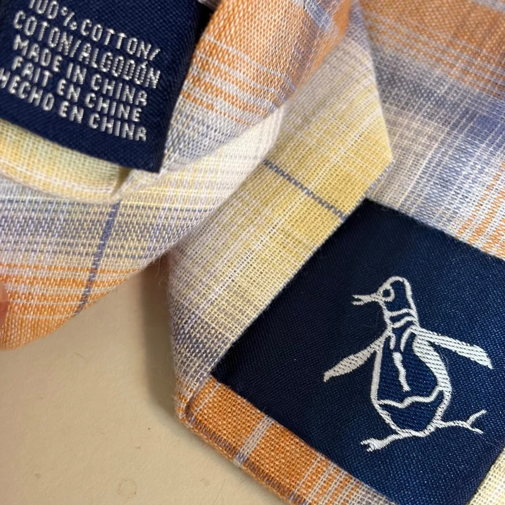 Original Penguin‎ Munsingwear Cotton Madras Plaid Men Ties Lot 2 Blue Orange NWT